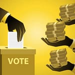 Lobbyist buying election vote. Bribe and corruption in politics concept